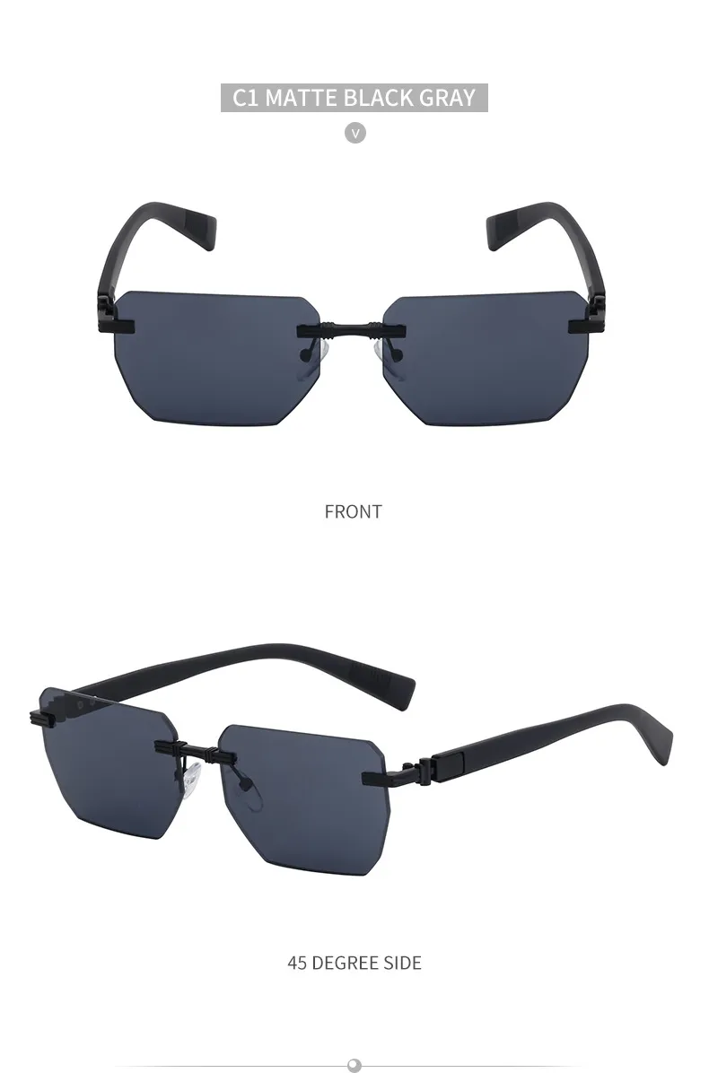 Square Vacation Solid Color Tinted Lenses Frameless Men's Sunglasses display picture 20