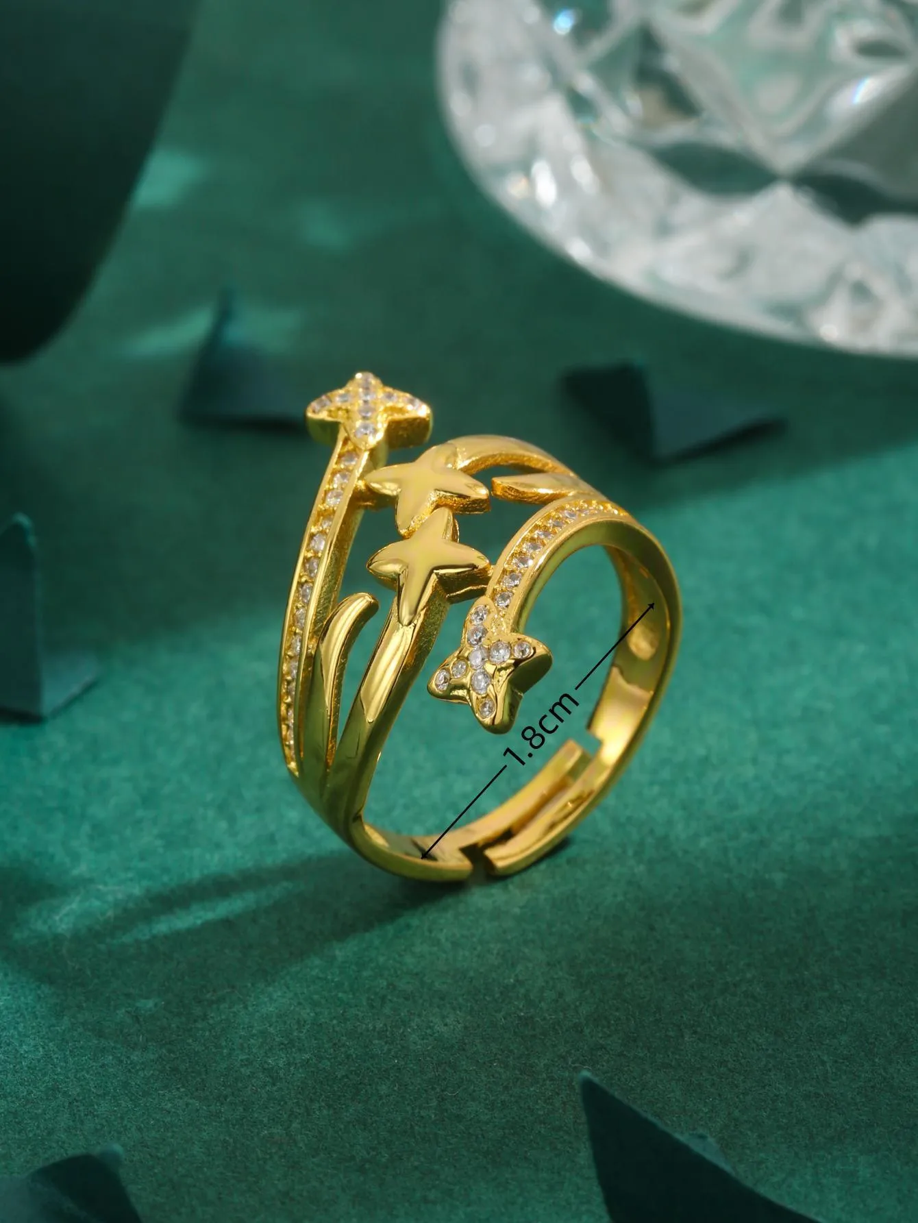 Estrella Elegante Ropa De Calle Circón Cobre Chapados En Oro De 18K Anillo Ajustable display picture 3