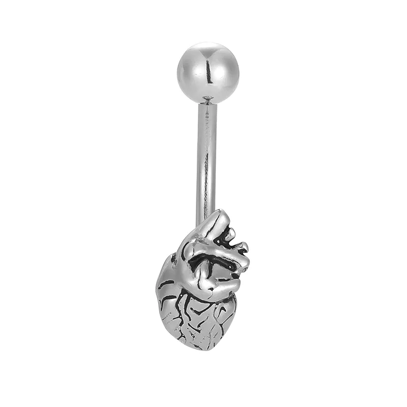 316L Stainless Steel  Hip-Hop Punk Commute Heart Shape Spider Skull Zircon Polishing Belly Ring display picture 2