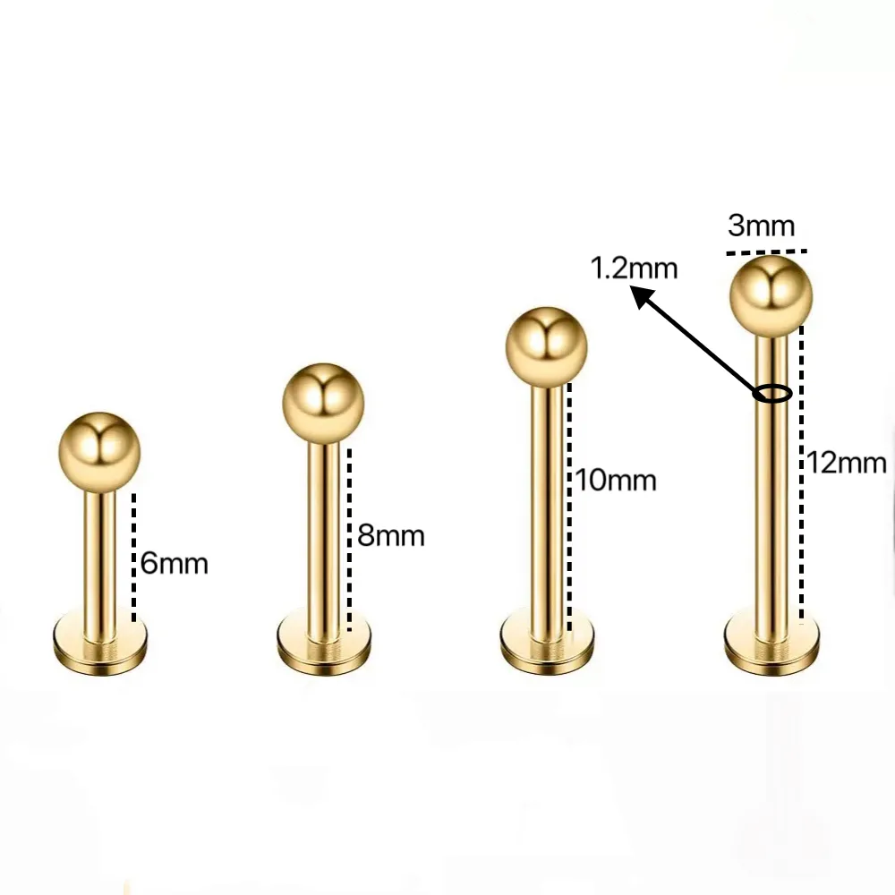 1 Piece 316L Stainless Steel  Casual Sexy Classic Style Round Round Dots 14K Gold Plated Polishing Plating Lip Rings Ear Cartilage Rings & Studs display picture 3