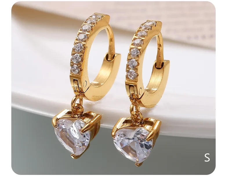 1 Pair Four Leaf Clover Water Droplets Heart Shape Glam Luxurious Lady 304 Stainless Steel Earrings display picture 2