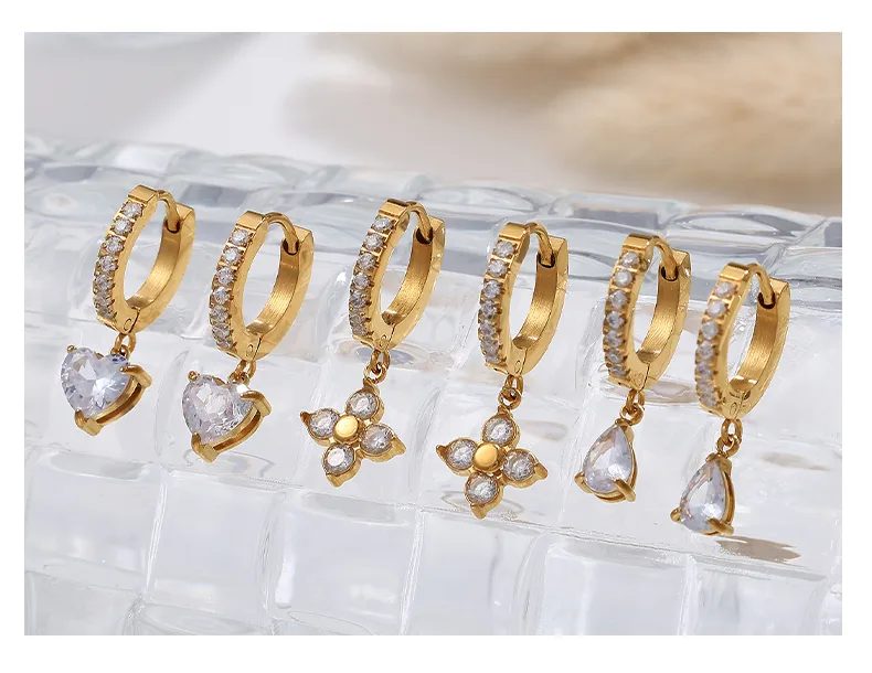 1 Pair Four Leaf Clover Water Droplets Heart Shape Glam Luxurious Lady 304 Stainless Steel Earrings display picture 7