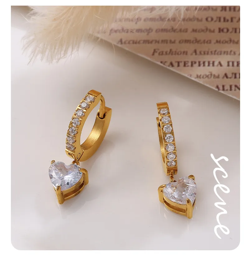 1 Pair Four Leaf Clover Water Droplets Heart Shape Glam Luxurious Lady 304 Stainless Steel Earrings display picture 1