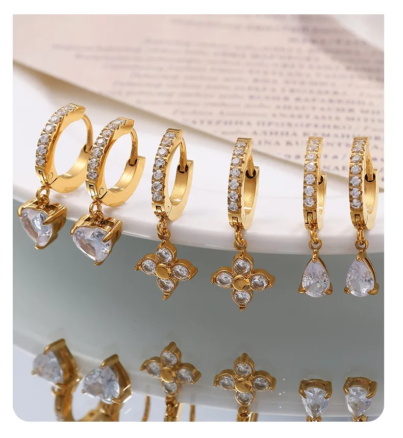 1 Pair Four Leaf Clover Water Droplets Heart Shape Glam Luxurious Lady 304 Stainless Steel Earrings display picture 10