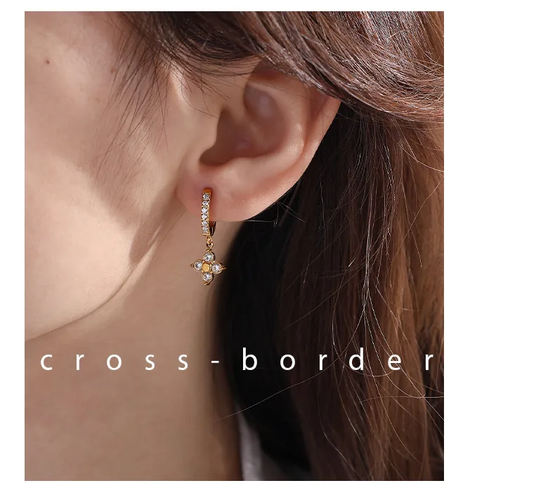 1 Pair Four Leaf Clover Water Droplets Heart Shape Glam Luxurious Lady 304 Stainless Steel Earrings display picture 9