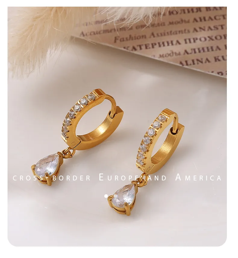 1 Paire Trèfle À Quatre Feuilles Les Gouttelettes D'Eau Forme De Cœur Glamour Luxueux Femme Acier Inoxydable 304 Des Boucles D'Oreilles display picture 8