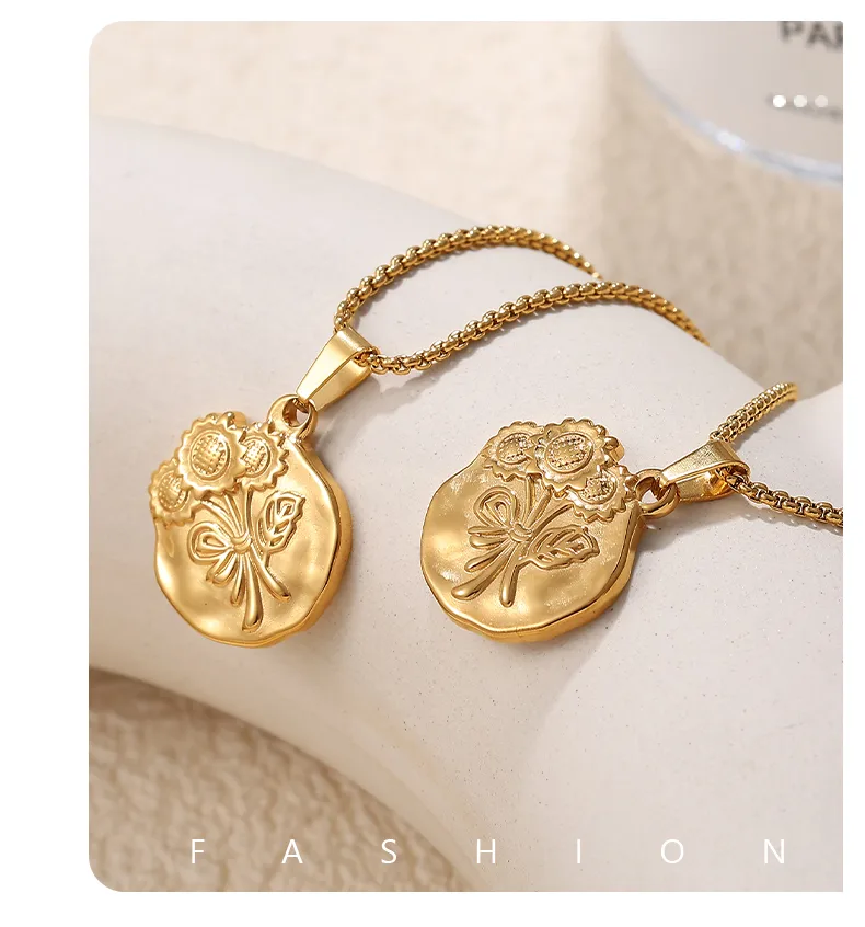 Sunflower Glam Hip-Hop Luxurious 304 Stainless Steel Pendant Necklace Lobster Trigger Clasp Closure display picture 4