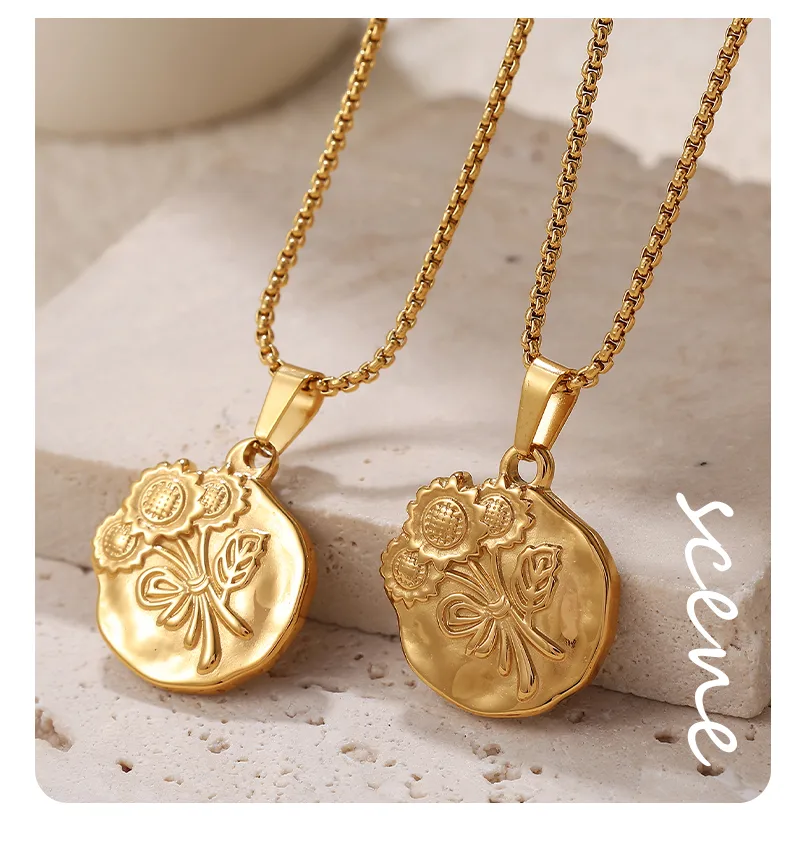 Sunflower Glam Hip-Hop Luxurious 304 Stainless Steel Pendant Necklace Lobster Trigger Clasp Closure display picture 9