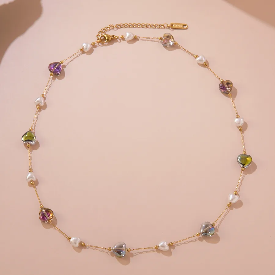 Irregular Colorful Heart Shape Vintage Style Classic Style Streetwear 304 Stainless Steel 18K Gold Plated Necklace Beaded Lobster Trigger Clasp Closure display picture 4