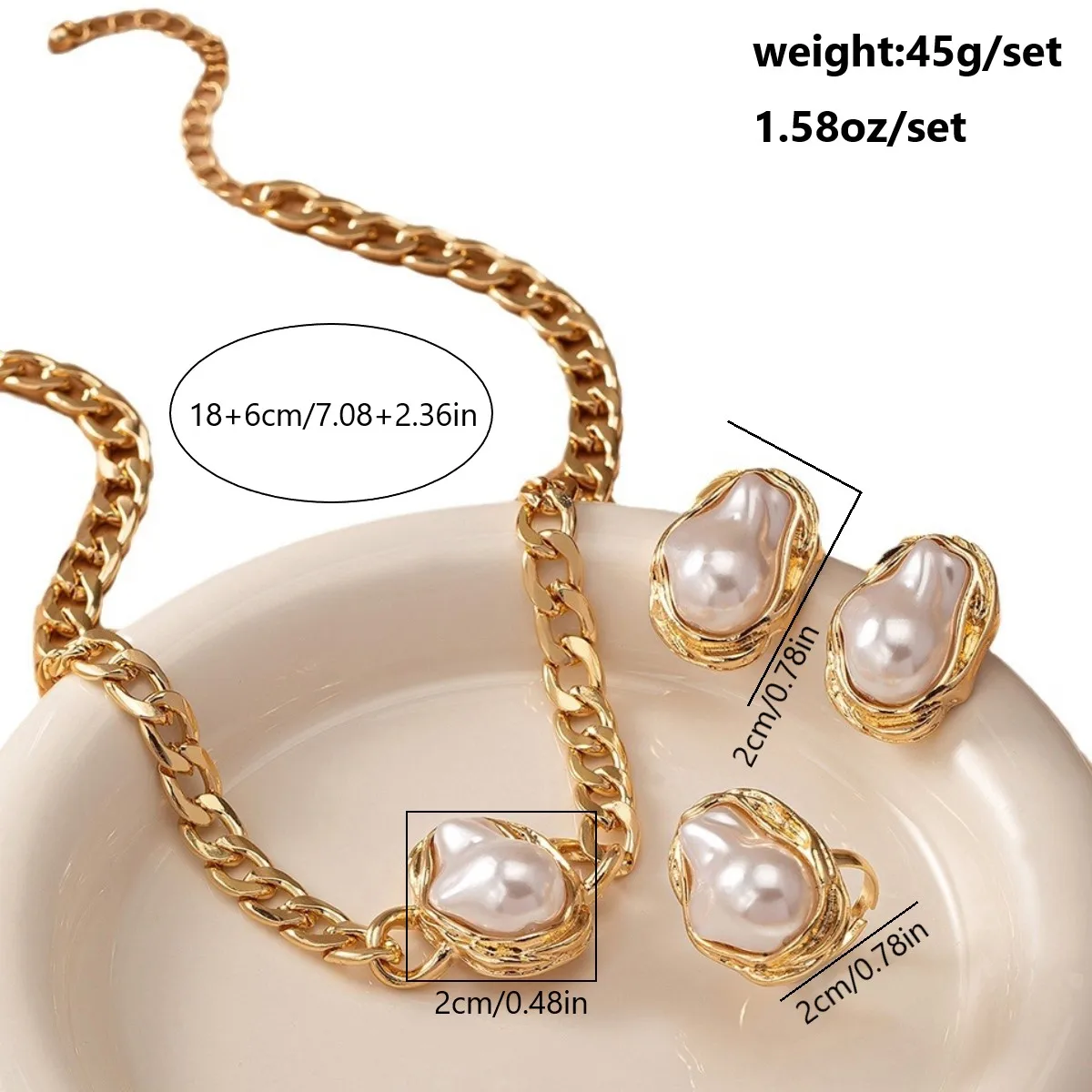 Señora De Gran Tamaño Viajar Diariamente Aleación Cobre Irregular Geométrico Embutido Oro Con Incrustaciones Perlas Artificiales Mujeres Conjunto De Joyas display picture 3