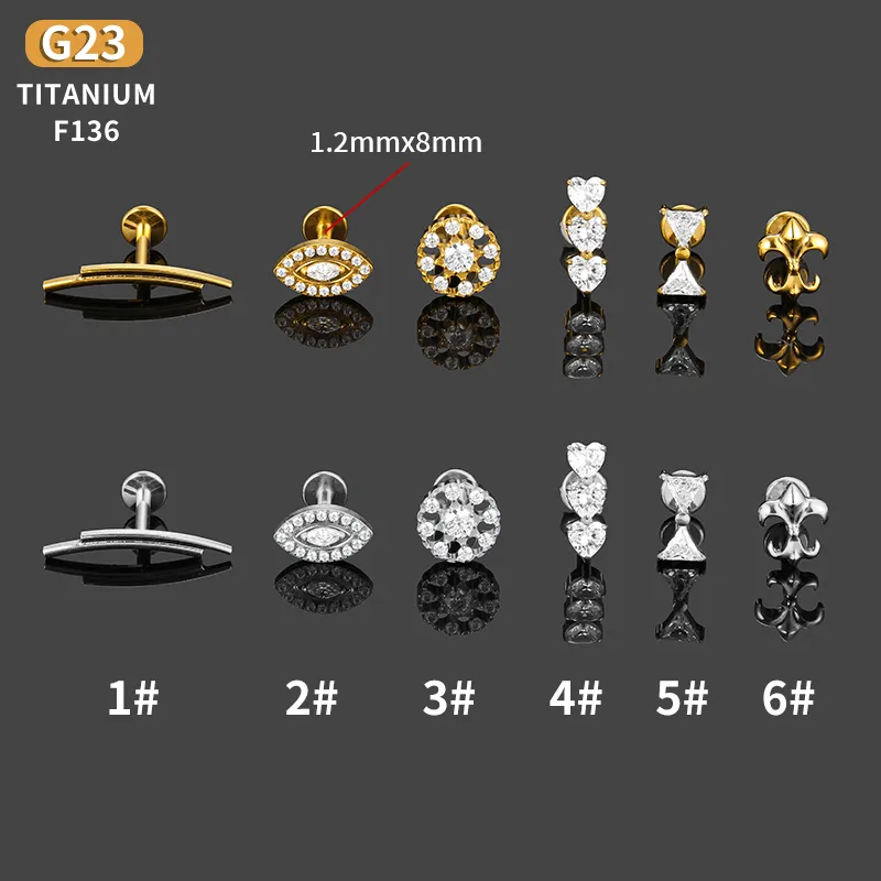 1 Piece Titanium Alloy Casual Simple Style Commute Heart Shape Zircon 14K Gold Plated Polishing Plating Lip Rings Ear Cartilage Rings & Studs Nose Rings & Studs display picture 1