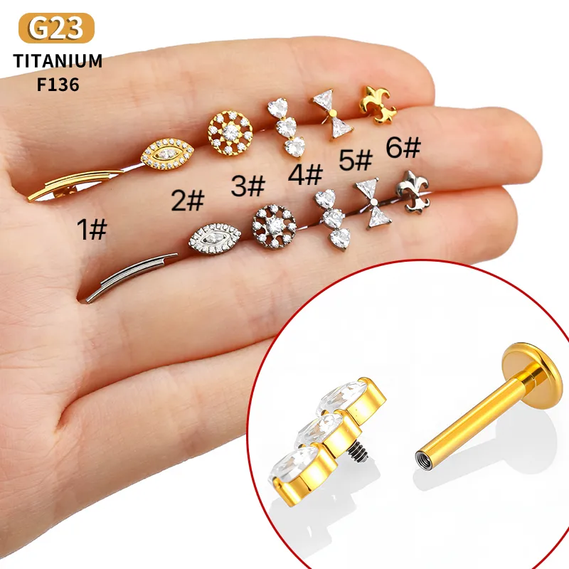 1 Piece Titanium Alloy Casual Simple Style Commute Heart Shape Zircon 14K Gold Plated Polishing Plating Lip Rings Ear Cartilage Rings & Studs Nose Rings & Studs display picture 6