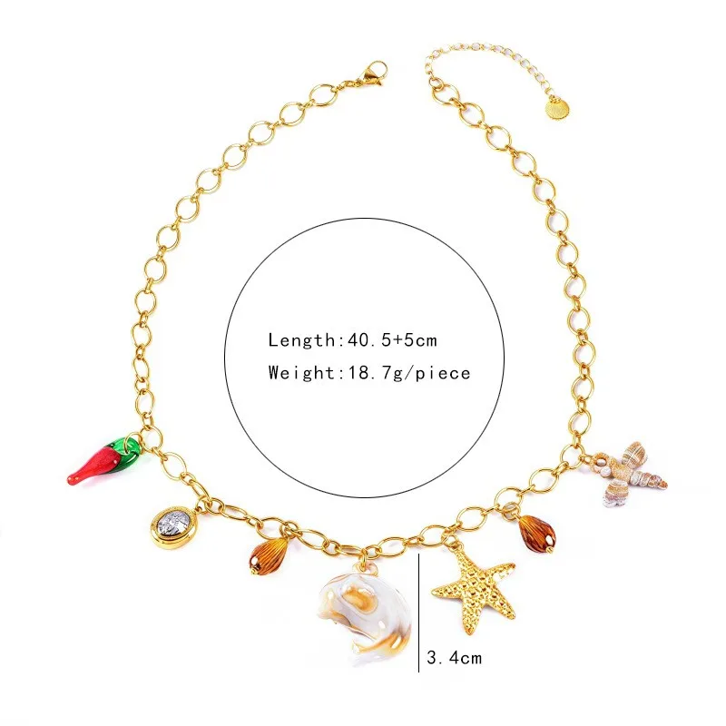 Starfish Conch Dolphin Casual Vacation 304 Stainless Steel Multi Charms Necklace Lobster Trigger Clasp Closure display picture 1