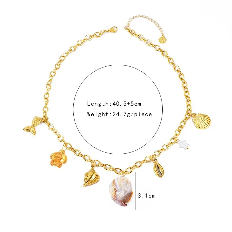Starfish Conch Dolphin Casual Vacation 304 Stainless Steel Multi Charms Necklace Lobster Trigger Clasp Closure display picture 3