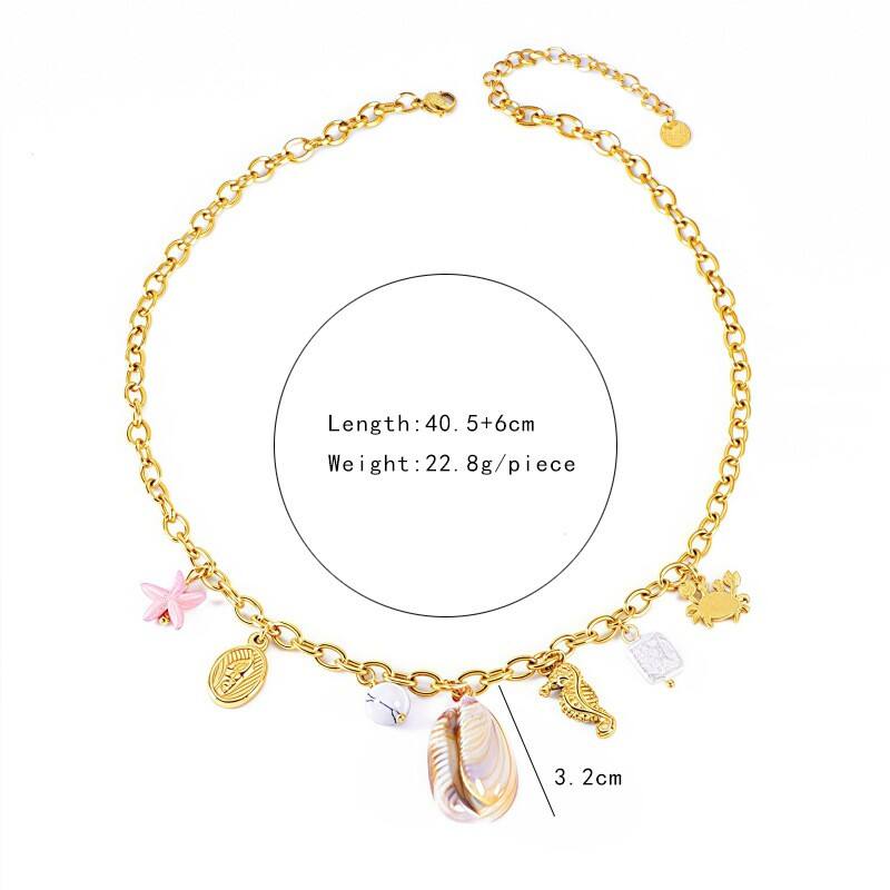 Étoile De Mer Conque Dauphin Décontractée Vacances Acier Inoxydable 304 Collier Multi-breloques Fermeture À Boucle De Type Homard display picture 2