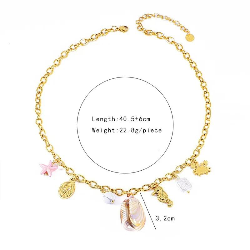Starfish Conch Dolphin Casual Vacation 304 Stainless Steel Multi Charms Necklace Lobster Trigger Clasp Closure display picture 2