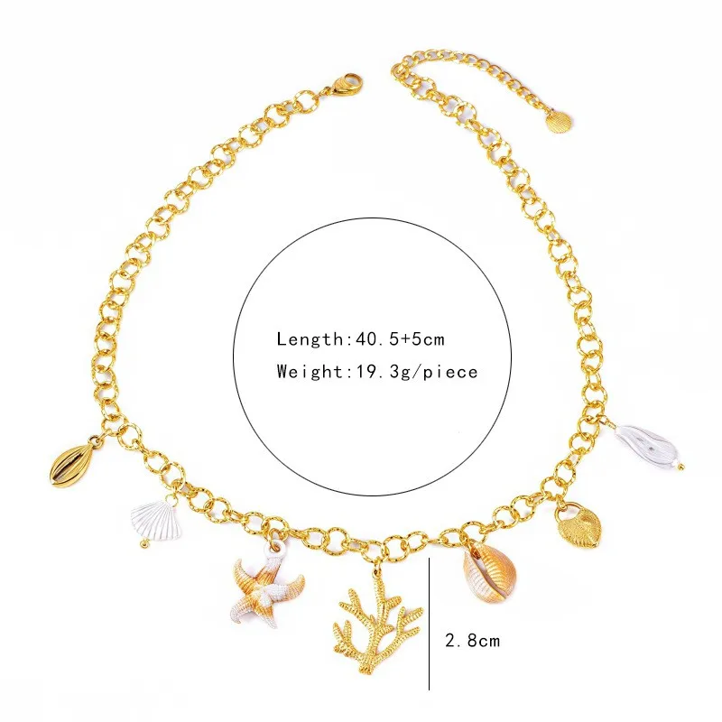 Starfish Conch Dolphin Casual Vacation 304 Stainless Steel Multi Charms Necklace Lobster Trigger Clasp Closure display picture 4