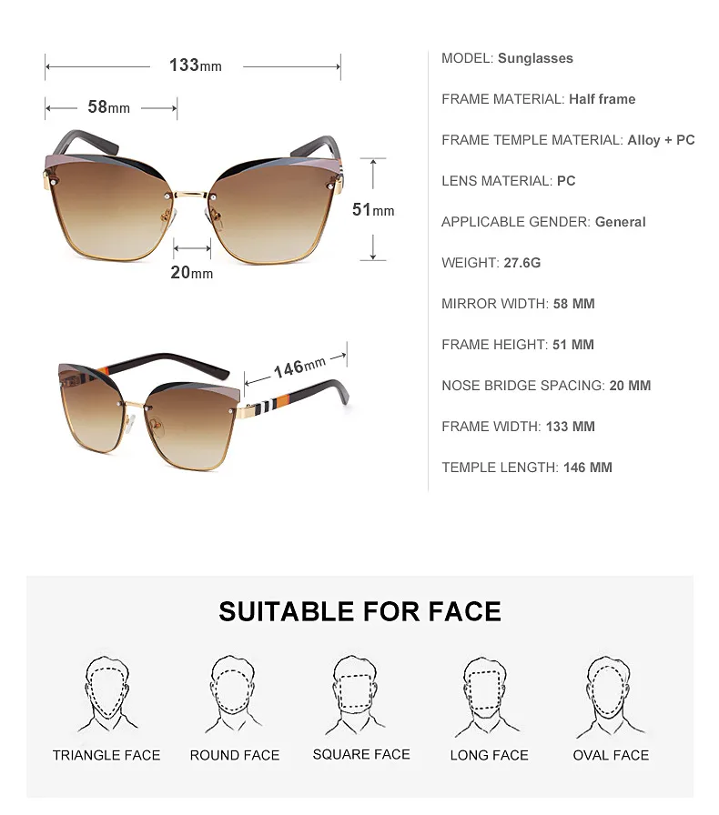 Oeil De Chat Géométrique Pc Sans Cadre Femmes De Lunettes De Soleil display picture 5