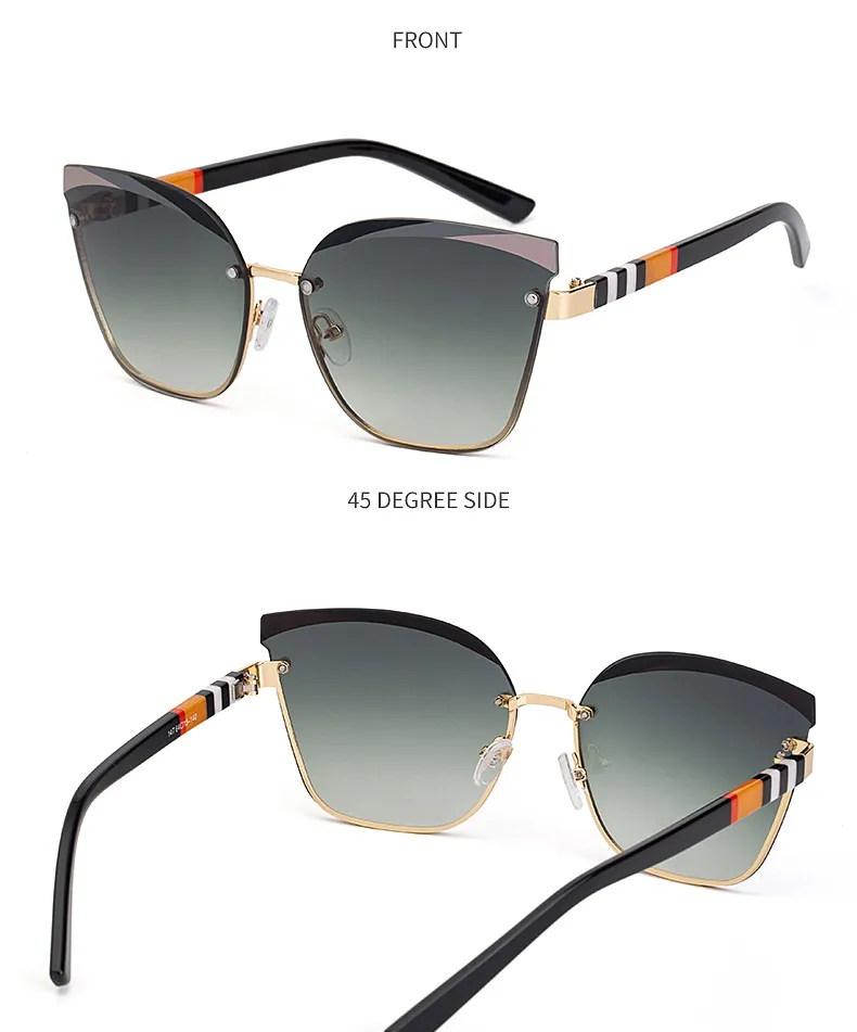 Cat Eye Geometric Pc Frameless Women's Sunglasses display picture 13