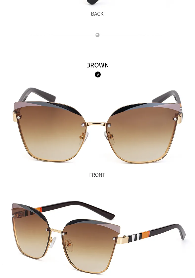 Cat Eye Geometric Pc Frameless Women's Sunglasses display picture 14