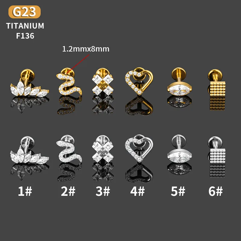 1 Piece Titanium Alloy Casual Nordic Style Simple Style Geometric Fruit Heart Shape Zircon 18K Gold Plated Polishing Plating Hollow Out Lip Rings Ear Cartilage Rings & Studs Nose Rings & Studs display picture 4