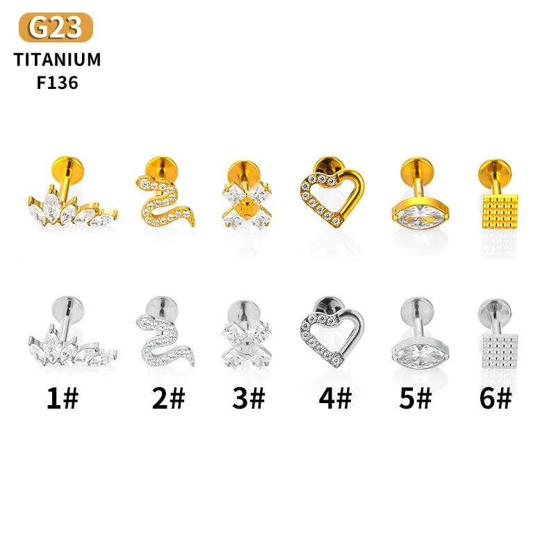 1 Piece Titanium Alloy Casual Nordic Style Simple Style Geometric Fruit Heart Shape Zircon 18K Gold Plated Polishing Plating Hollow Out Lip Rings Ear Cartilage Rings & Studs Nose Rings & Studs display picture 1