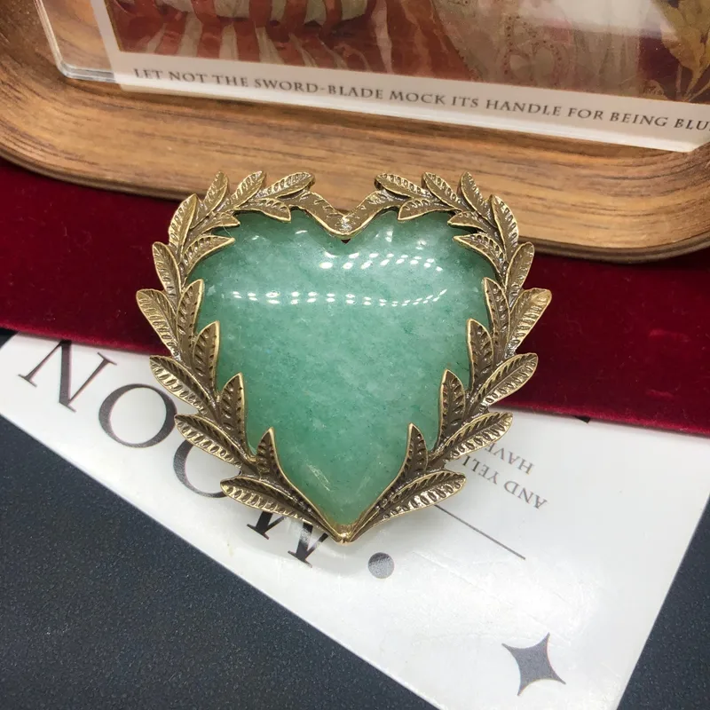 Simple Style Classic Style Alloy Turquoise Rose Quartz Leaves Red Heart Women's Earrings Brooches display picture 8