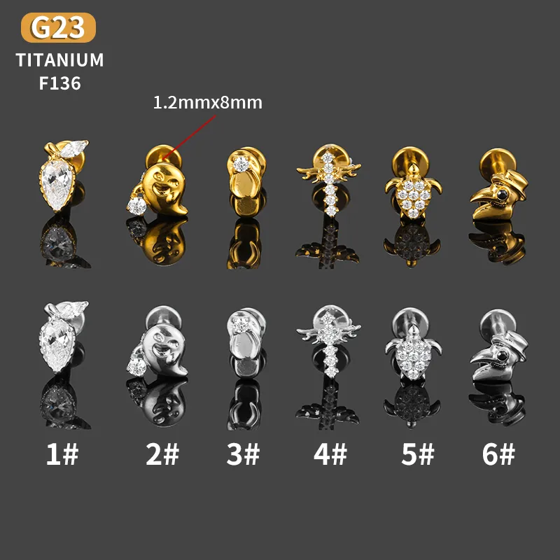 1 Piece Titanium Alloy Casual Simple Style Commute Tortoise Animal Cross Zircon 18K Gold Plated Polishing Plating Inlay Lip Rings Ear Cartilage Rings & Studs Nose Rings & Studs display picture 1