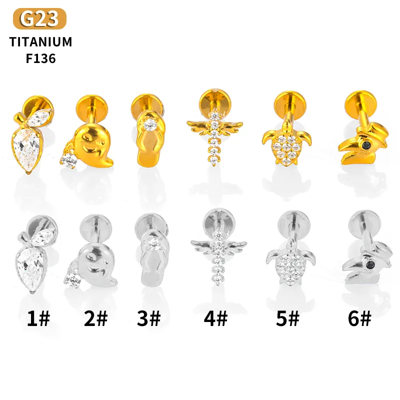 1 Piece Titanium Alloy Casual Simple Style Commute Tortoise Animal Cross Zircon 18K Gold Plated Polishing Plating Inlay Lip Rings Ear Cartilage Rings & Studs Nose Rings & Studs display picture 6