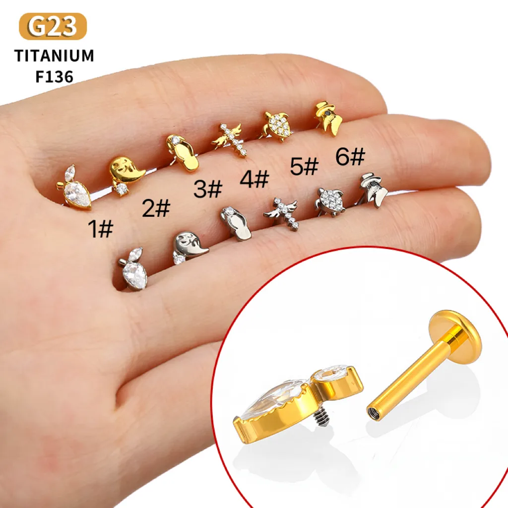 1 Piece Titanium Alloy Casual Simple Style Commute Tortoise Animal Cross Zircon 18K Gold Plated Polishing Plating Inlay Lip Rings Ear Cartilage Rings & Studs Nose Rings & Studs display picture 5