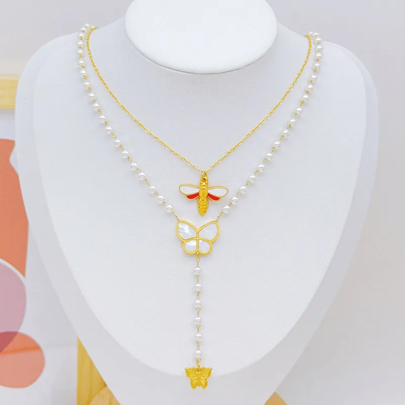 Abeja Mariposa Casual Vacaciones Acero Inoxidable 304 Collares De Doble Capa Venta Al Por Mayor display picture 5