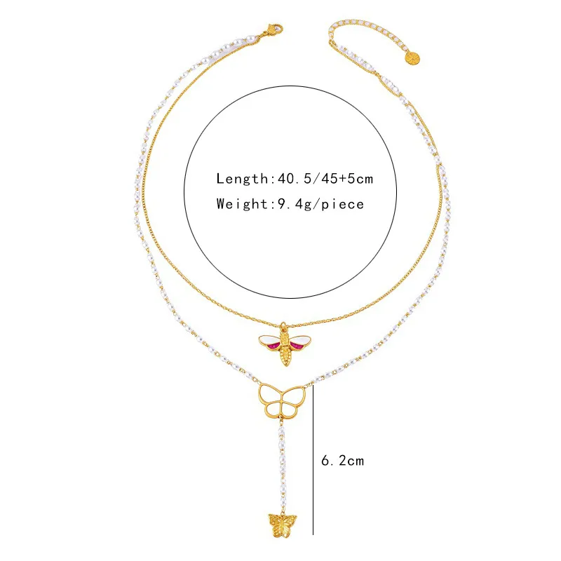 Abeja Mariposa Casual Vacaciones Acero Inoxidable 304 Collares De Doble Capa Venta Al Por Mayor display picture 1