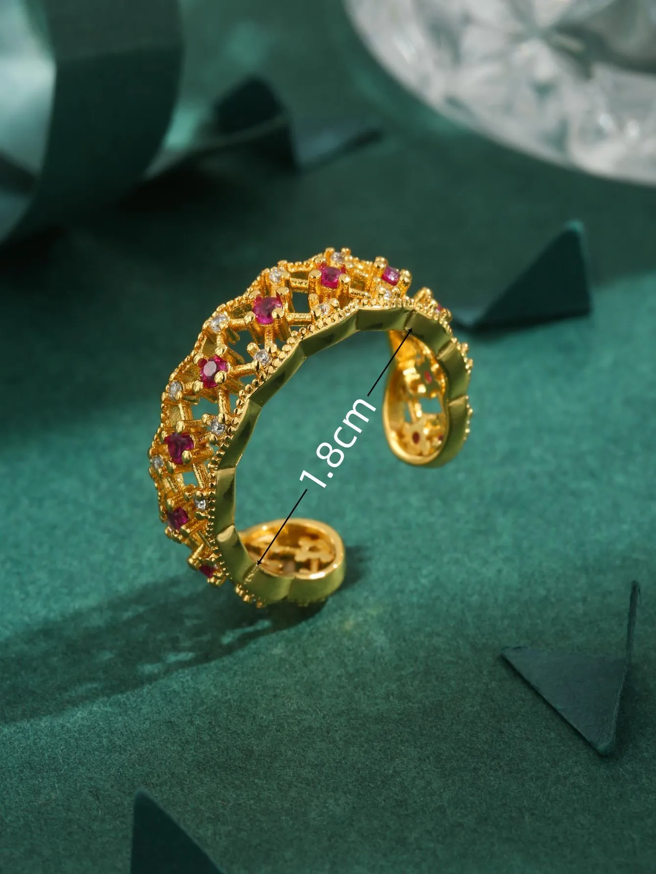 Grid Glam Luxurious Sweet Zircon Copper 18K Gold Plated Open Rings display picture 4