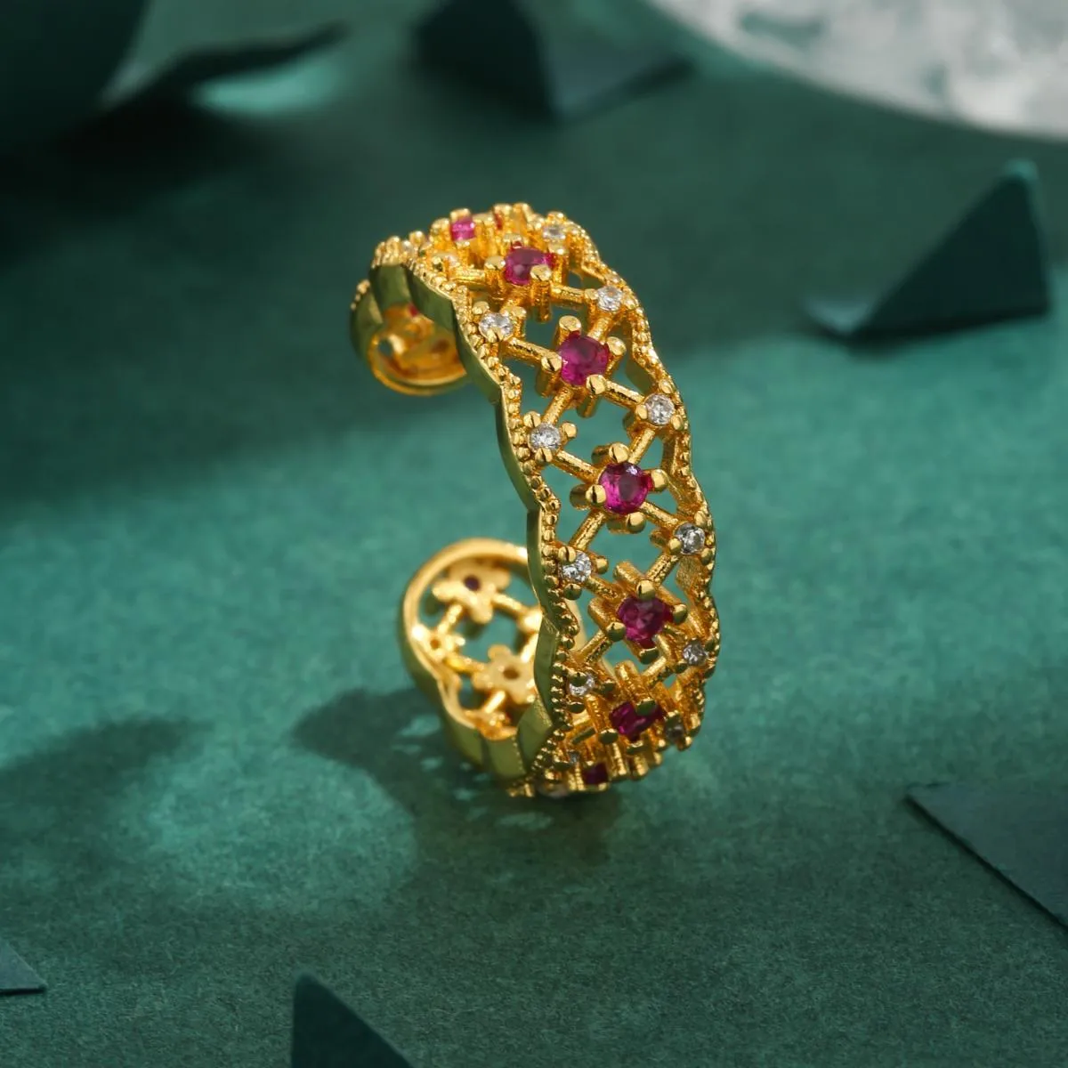 Grid Glam Luxurious Sweet Zircon Copper 18K Gold Plated Open Rings display picture 2