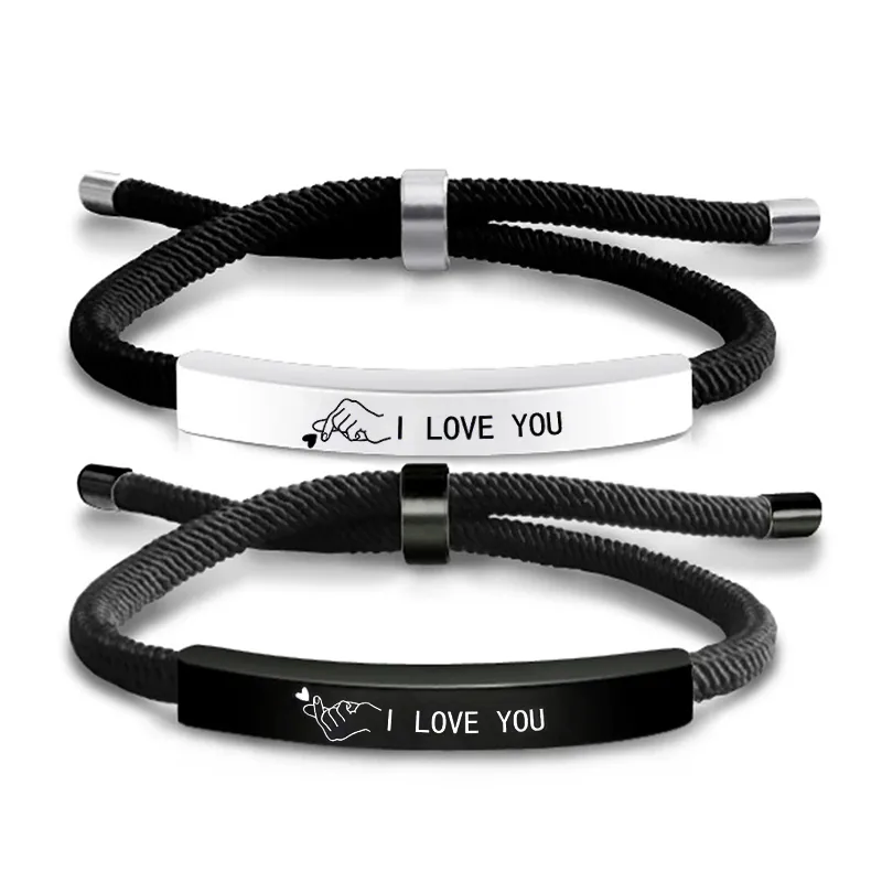 Letter French Style Romantic Simple Style 304 Stainless Steel Rope Bracelets Wholesale display picture 1