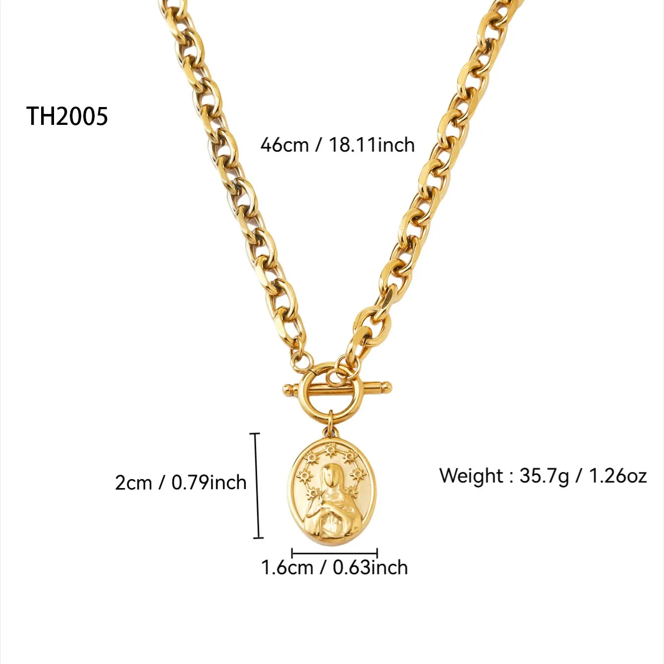Portrait Elegant Lady Roman Style 304 Stainless Steel 18K Gold Plated Pendant Necklace OT Clasp Toggle Clasp Closure display picture 4