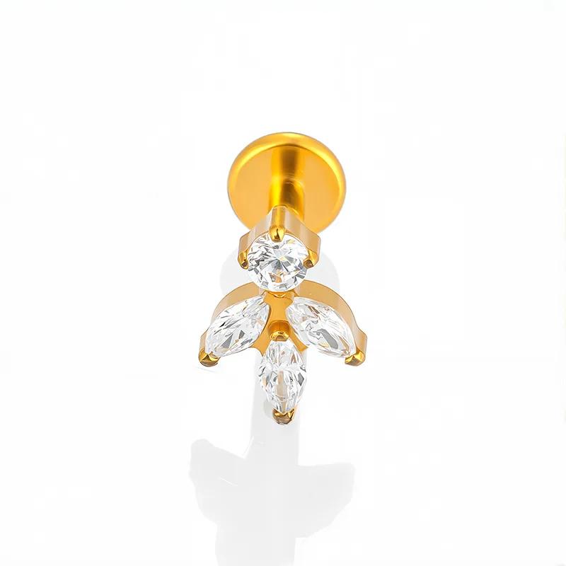 1 Piece Titanium Alloy Casual Sexy Commute Alien Crown Flower Zircon 18K Gold Plated Plating Hollow Out Lip Rings Ear Cartilage Rings & Studs Nose Rings & Studs display picture 3