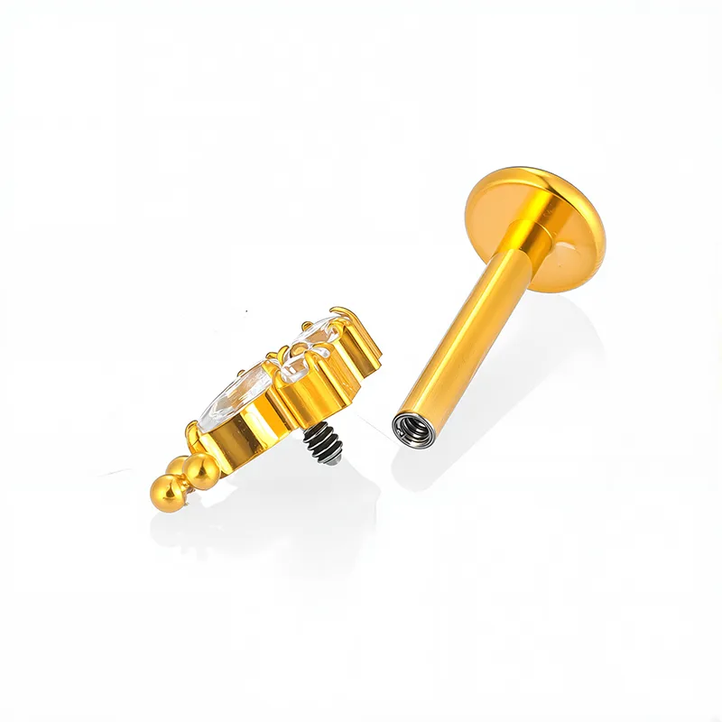 1 Piece Titanium Alloy Casual Sexy Commute Alien Crown Flower Zircon 18K Gold Plated Plating Hollow Out Lip Rings Ear Cartilage Rings & Studs Nose Rings & Studs display picture 5