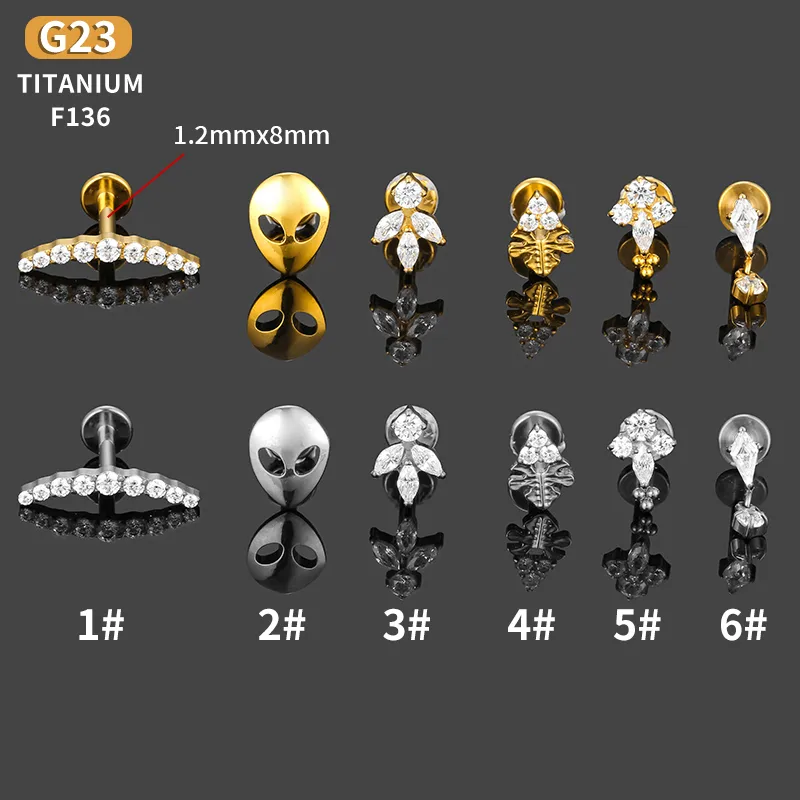 1 Piece Titanium Alloy Casual Sexy Commute Alien Crown Flower Zircon 18K Gold Plated Plating Hollow Out Lip Rings Ear Cartilage Rings & Studs Nose Rings & Studs display picture 2