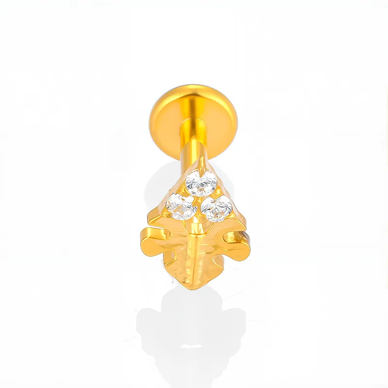 1 Piece Titanium Alloy Casual Sexy Commute Alien Crown Flower Zircon 18K Gold Plated Plating Hollow Out Lip Rings Ear Cartilage Rings & Studs Nose Rings & Studs display picture 4