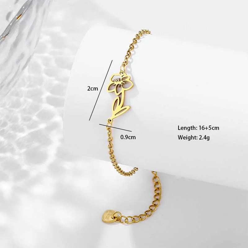 Petal Lotus Chrysanthemum Elegant Cute Lady 201 Stainless Steel Bracelets In Bulk display picture 3