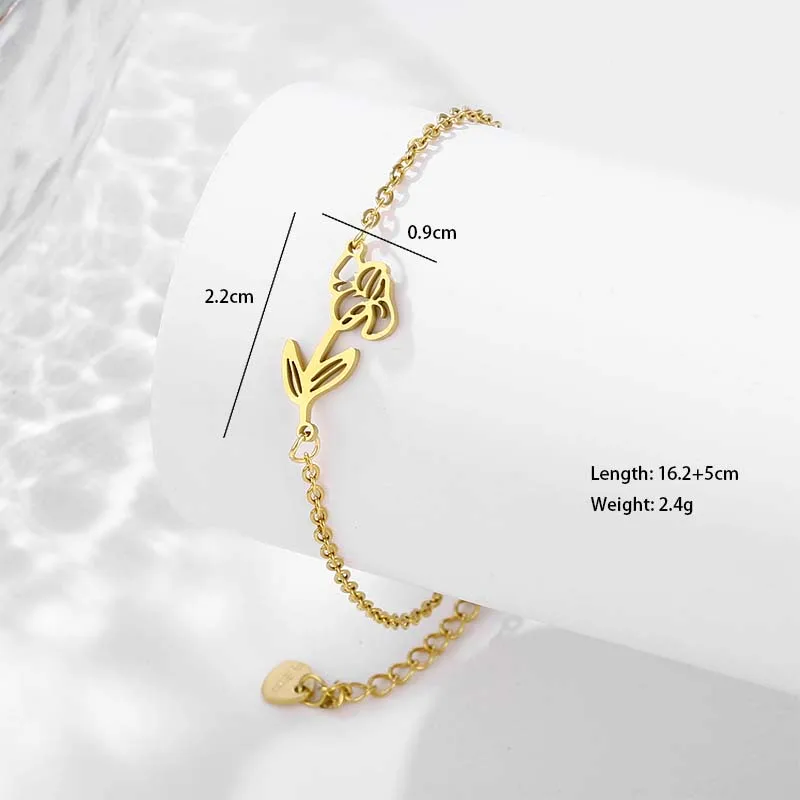 Petal Lotus Chrysanthemum Elegant Cute Lady 201 Stainless Steel Bracelets In Bulk display picture 6