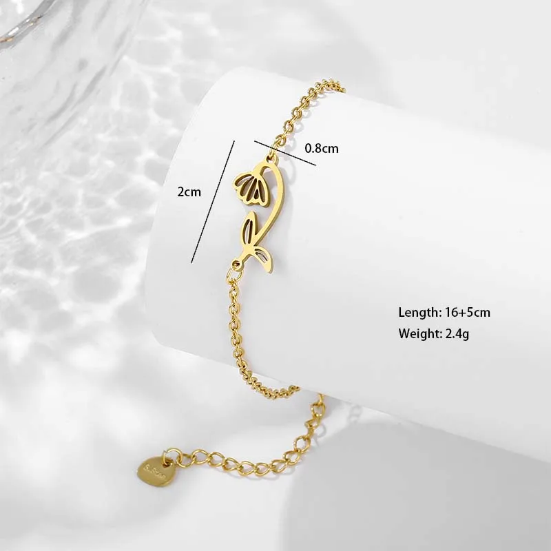 Petal Lotus Chrysanthemum Elegant Cute Lady 201 Stainless Steel Bracelets In Bulk display picture 4