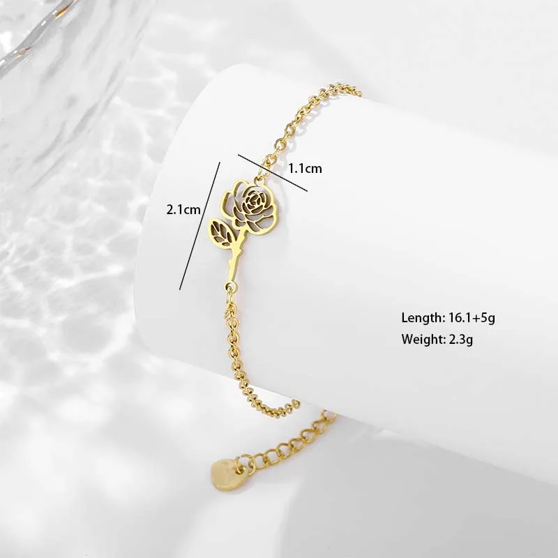 Petal Lotus Chrysanthemum Elegant Cute Lady 201 Stainless Steel Bracelets In Bulk display picture 5