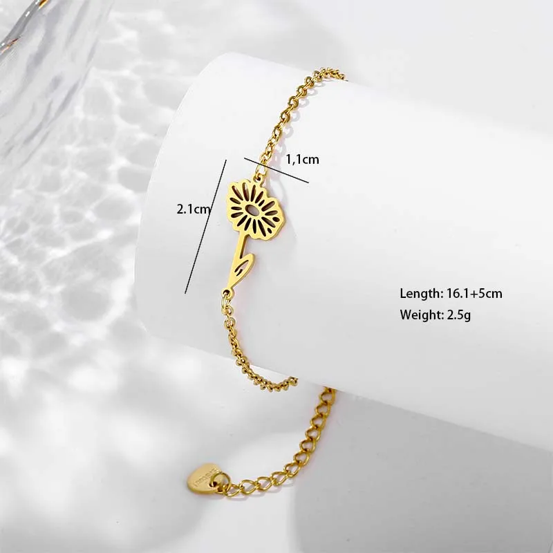 Petal Lotus Chrysanthemum Elegant Cute Lady 201 Stainless Steel Bracelets In Bulk display picture 2