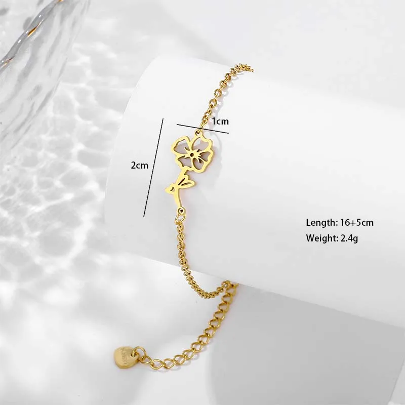 Petal Lotus Chrysanthemum Elegant Cute Lady 201 Stainless Steel Bracelets In Bulk display picture 10