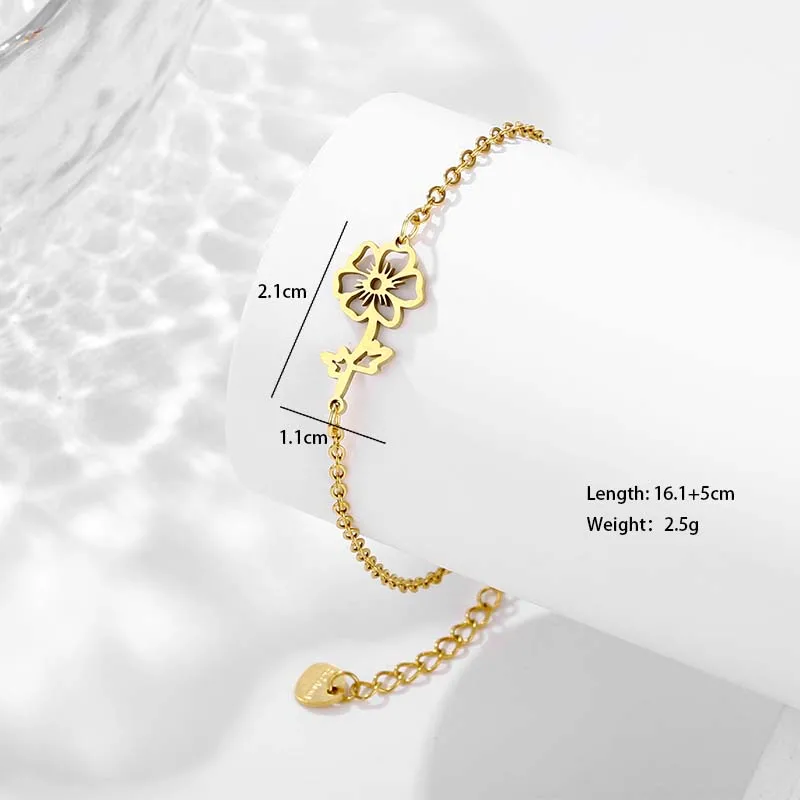 Petal Lotus Chrysanthemum Elegant Cute Lady 201 Stainless Steel Bracelets In Bulk display picture 11