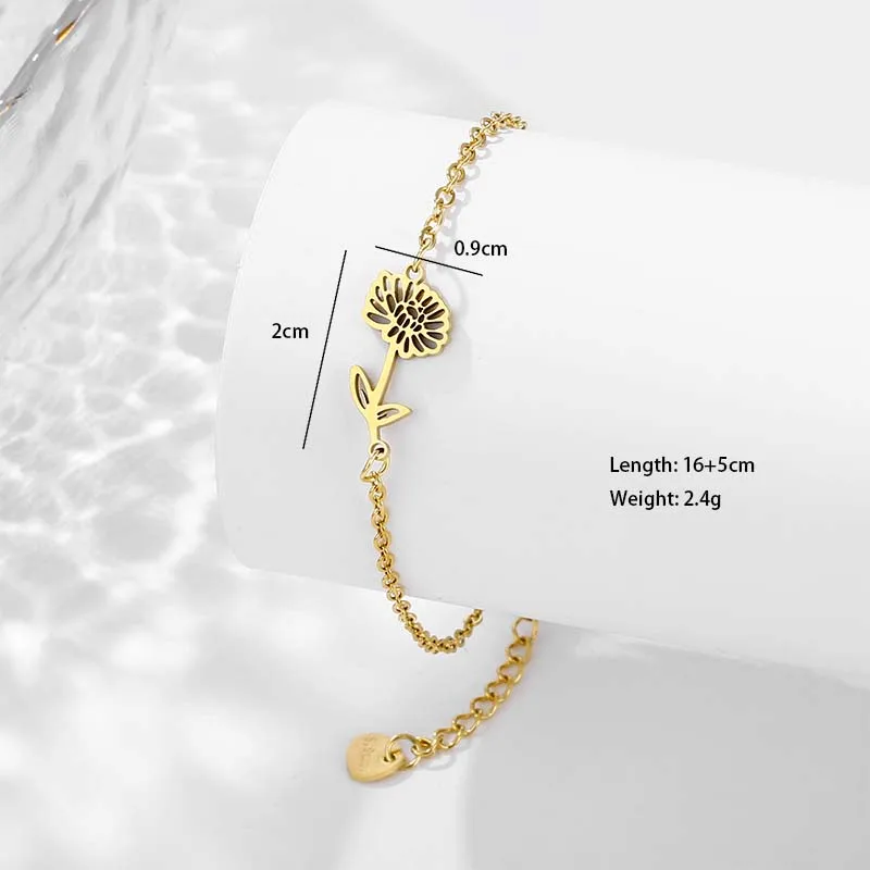 Petal Lotus Chrysanthemum Elegant Cute Lady 201 Stainless Steel Bracelets In Bulk display picture 9