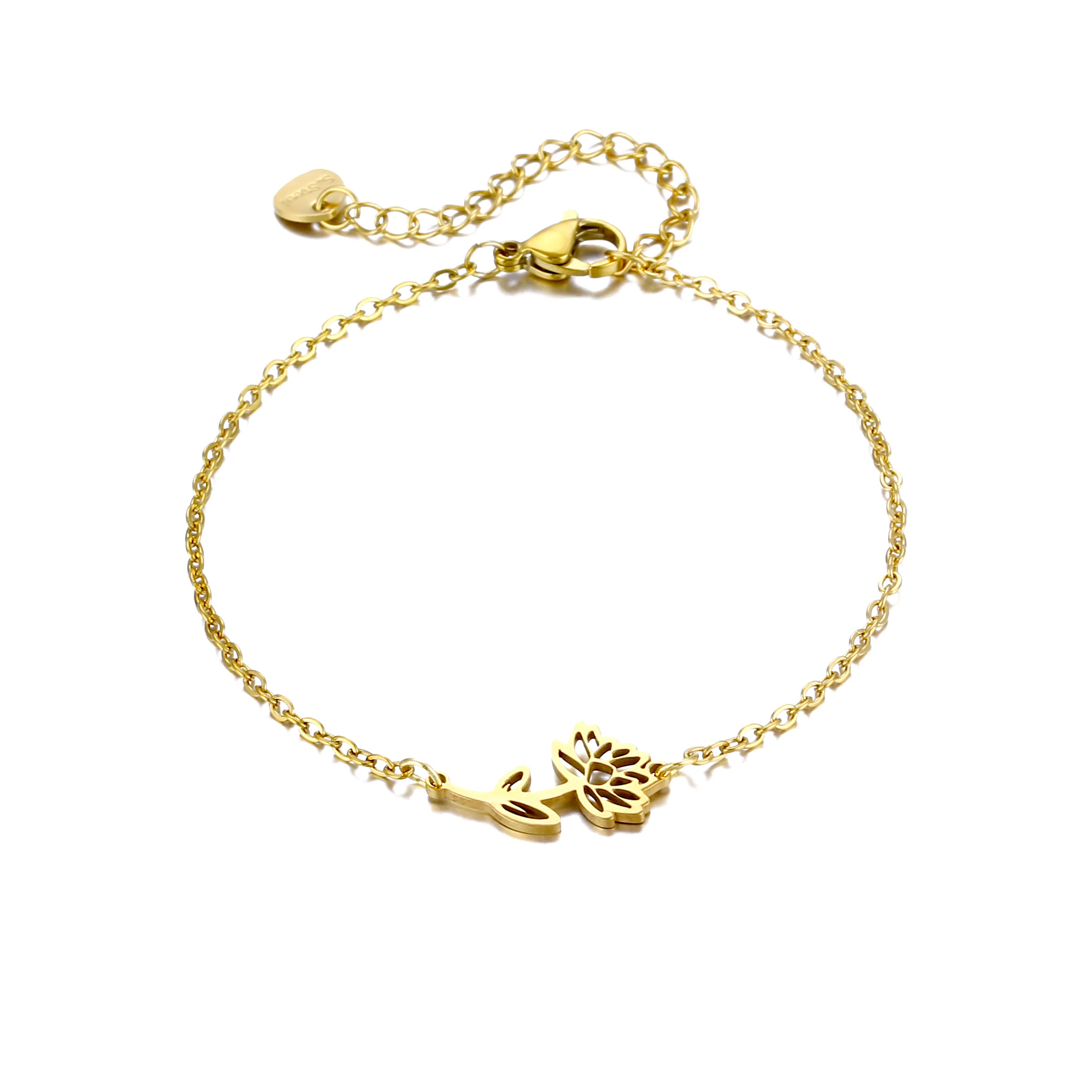 Petal Lotus Chrysanthemum Elegant Cute Lady 201 Stainless Steel Bracelets In Bulk display picture 14