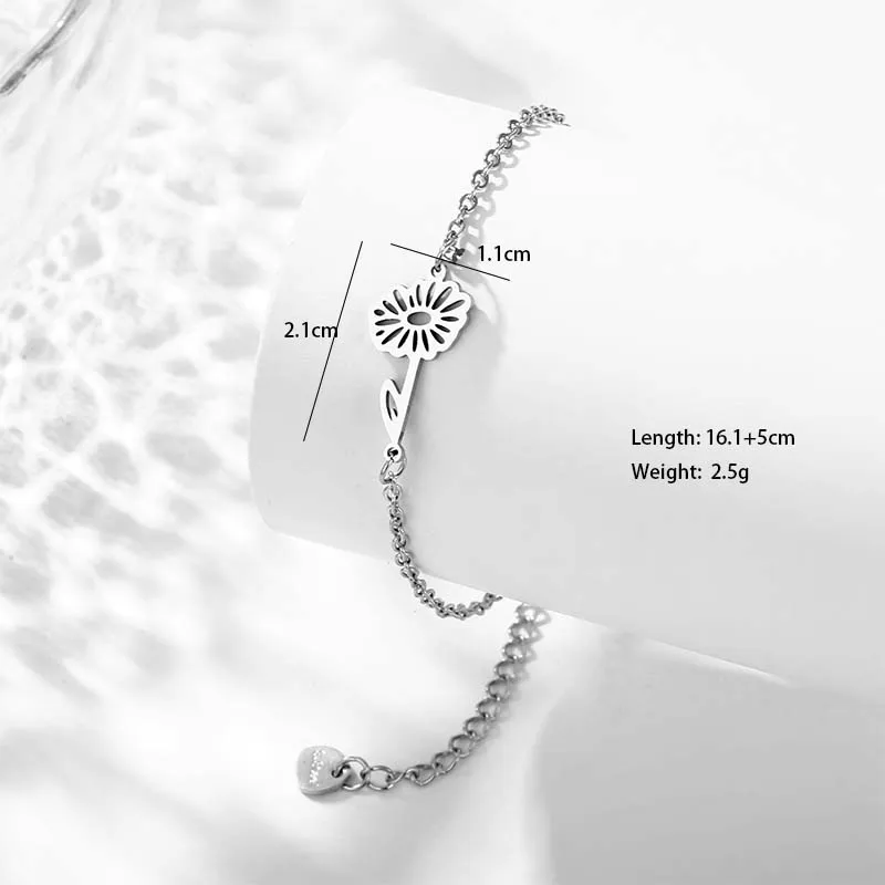 Petal Lotus Chrysanthemum Cute Bohemian Simple Style 201 Stainless Steel Bracelets In Bulk display picture 4